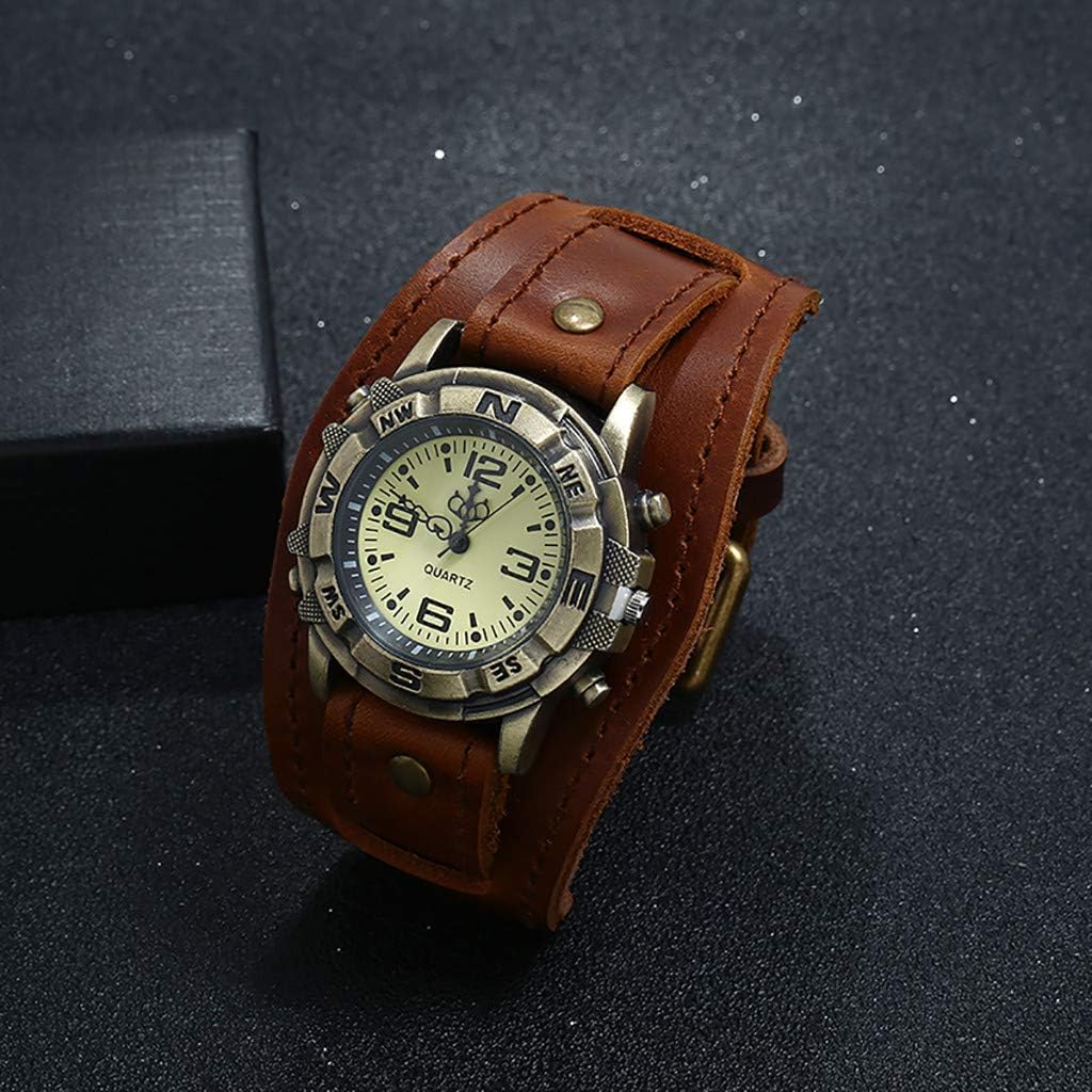 Men's Leather Casual Quartz Watch, Punk Retro Simple Fashion Buckle Strap Leather Casual Cuff Watch - Image 2