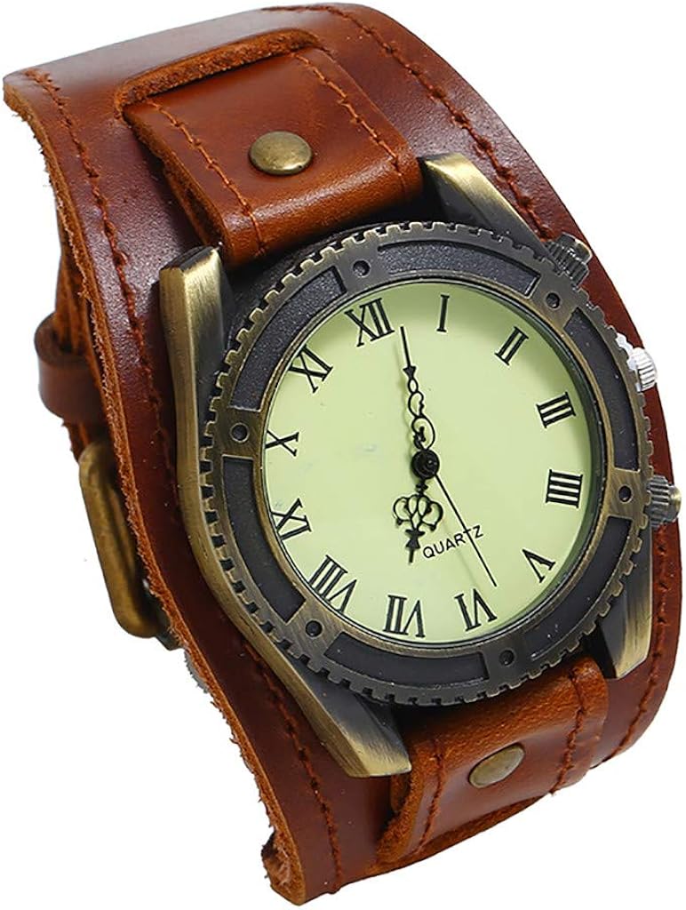 Men's Leather Casual Quartz Watch, Punk Retro Simple Fashion Buckle Strap Leather Casual Cuff Watch - Image 14