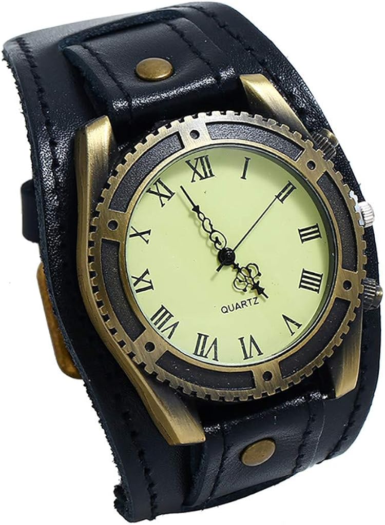 Men's Leather Casual Quartz Watch, Punk Retro Simple Fashion Buckle Strap Leather Casual Cuff Watch - Image 9