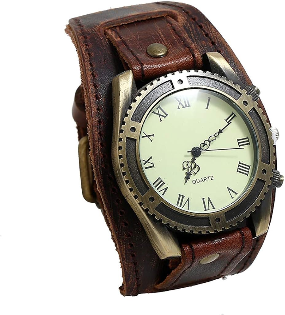 Men's Leather Casual Quartz Watch, Punk Retro Simple Fashion Buckle Strap Leather Casual Cuff Watch - Image 11