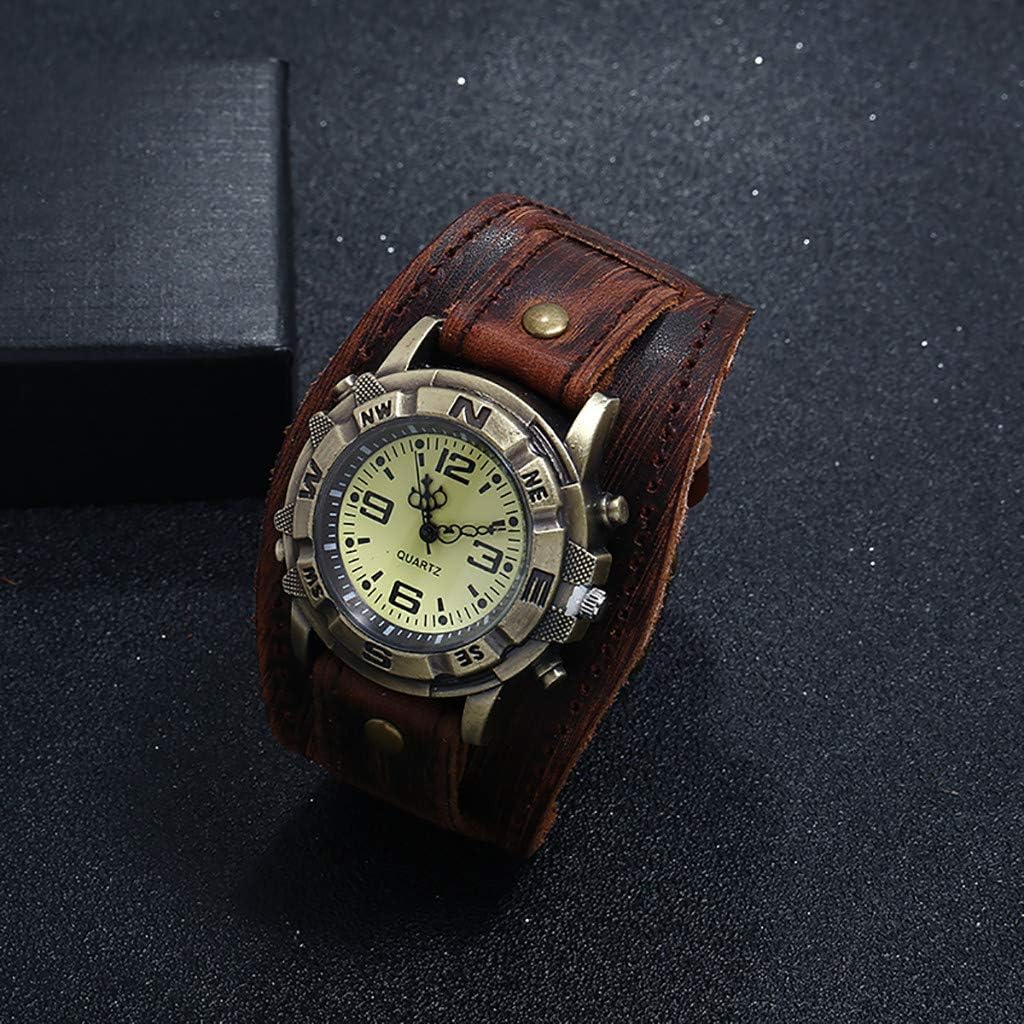 Men's Leather Casual Quartz Watch, Punk Retro Simple Fashion Buckle Strap Leather Casual Cuff Watch - Image 3