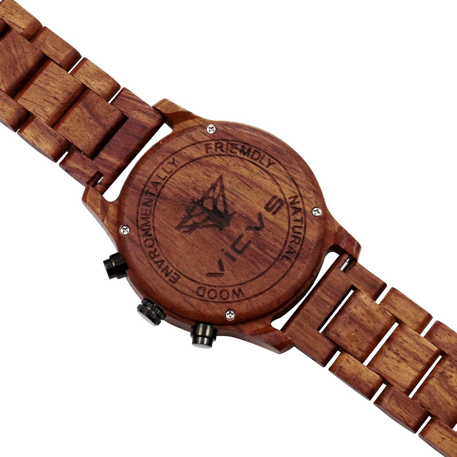 Men's Wooden Watch, VICVS 100% Natural Wood Watch, Japanese Quartz Movement with Date Display Chronograph Function, - Image 5