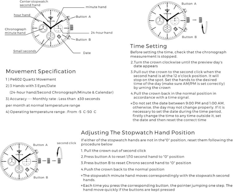 Men's Wooden Watch, VICVS 100% Natural Wood Watch, Japanese Quartz Movement with Date Display Chronograph Function, - Image 7