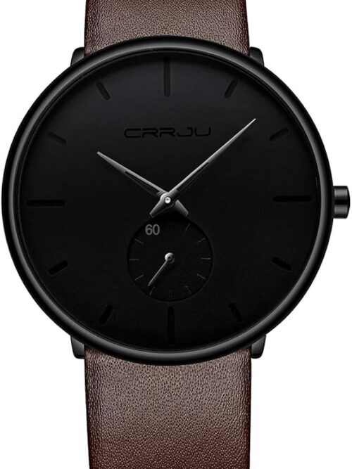 Mens Watches Ultra-Thin Minimalist Waterproof-Fashion Wrist Watch for Men Unisex Dress with Leather Band