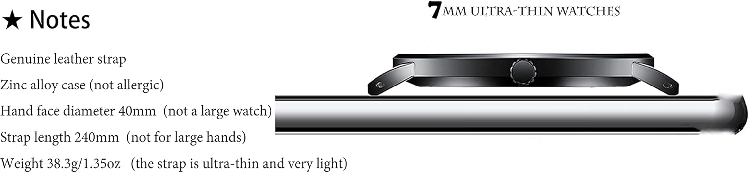 Mens Watches Ultra-Thin Minimalist Waterproof-Fashion Wrist Watch for Men Unisex Dress with Leather Band - Image 3