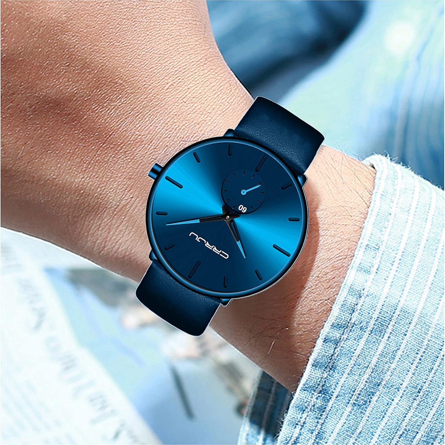 Mens Watches Ultra-Thin Minimalist Waterproof-Fashion Wrist Watch for Men Unisex Dress with Leather Band - Image 7
