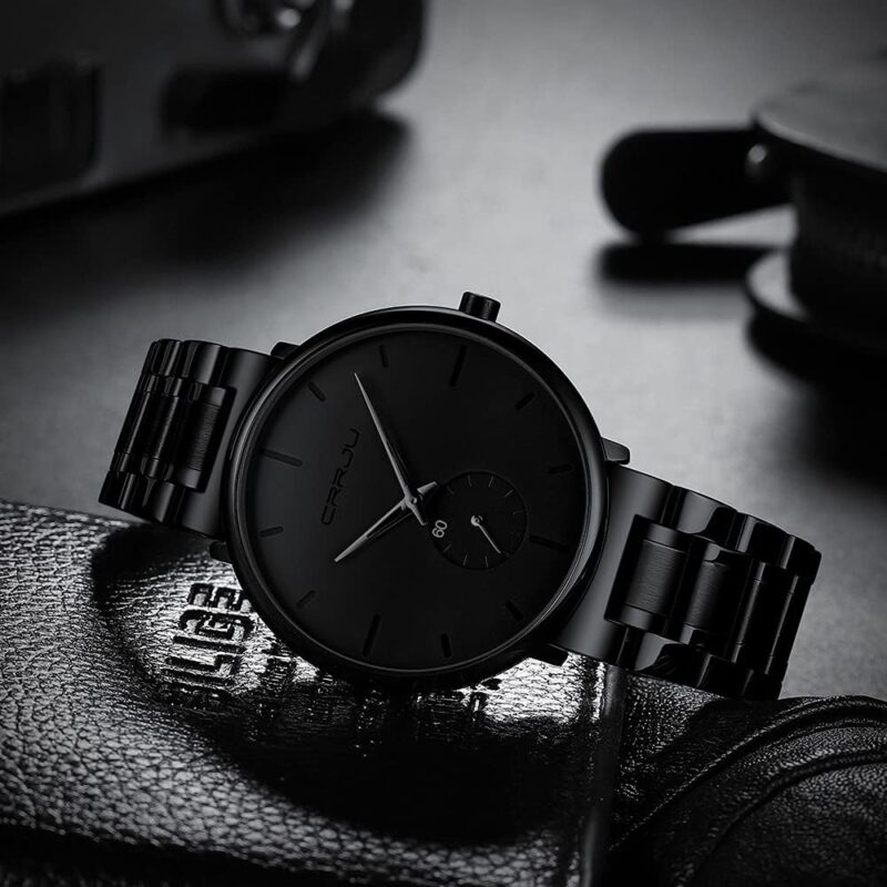 Mens Watches Ultra-Thin Minimalist Waterproof-Fashion Wrist Watch for Men Unisex Dress with Stainless Steel Band-Black Hands - Image 4