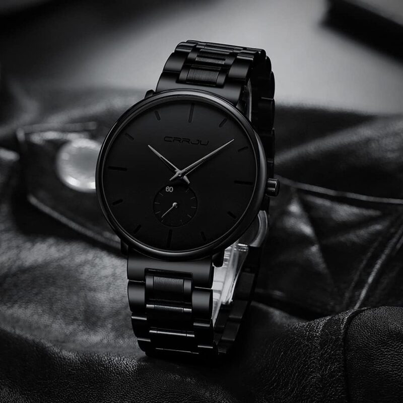 Mens Watches Ultra-Thin Minimalist Waterproof-Fashion Wrist Watch for Men Unisex Dress with Stainless Steel Band-Black Hands - Image 5