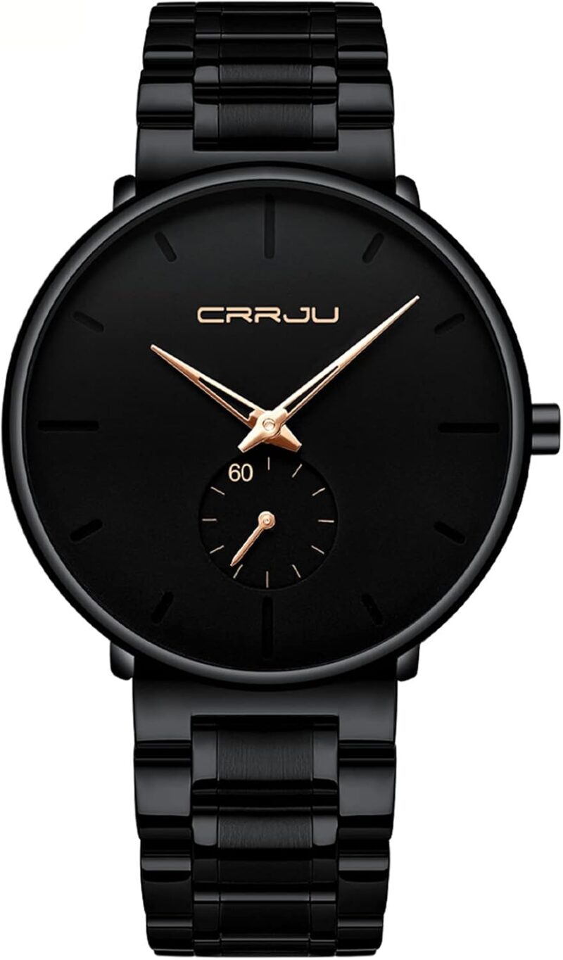 Mens Watches Ultra-Thin Minimalist Waterproof-Fashion Wrist Watch for Men Unisex Dress with Stainless Steel Band-Black Hands - Image 11