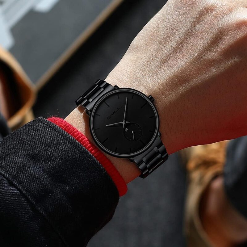 Mens Watches Ultra-Thin Minimalist Waterproof-Fashion Wrist Watch for Men Unisex Dress with Stainless Steel Band-Black Hands - Image 3
