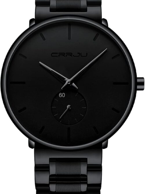 Mens Watches Ultra-Thin Minimalist Waterproof-Fashion Wrist Watch for Men Unisex Dress with Stainless Steel Band-Black Hands