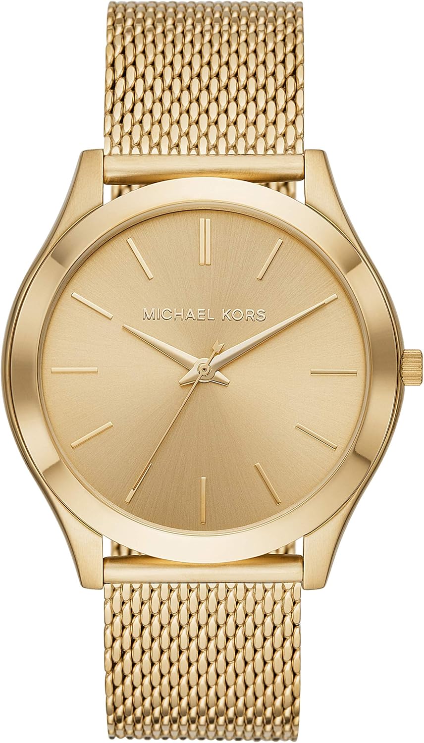 Michael Kors Men's Slim Runway Three-Hand Gold-Tone Stainless Steel Mesh Band Watch (Model: MK8625)
