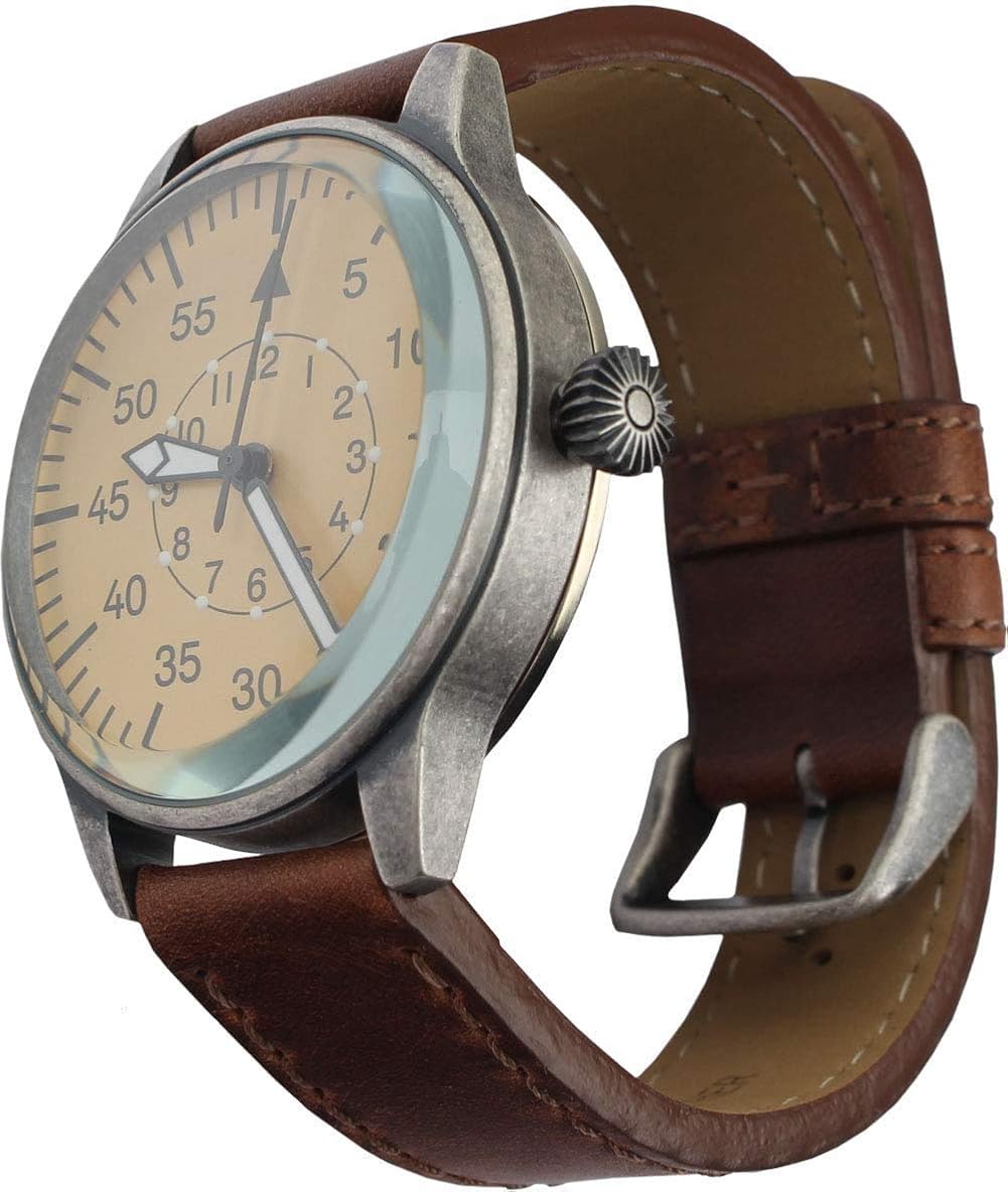 Mil-Tec Luftwaffe Me109 Aviator Vintage German WW2 Flieger Pilot Mens Watch - Military Easy to Read Calfskin Brown Leather Strap 3Atm Analog Quartz - Image 3