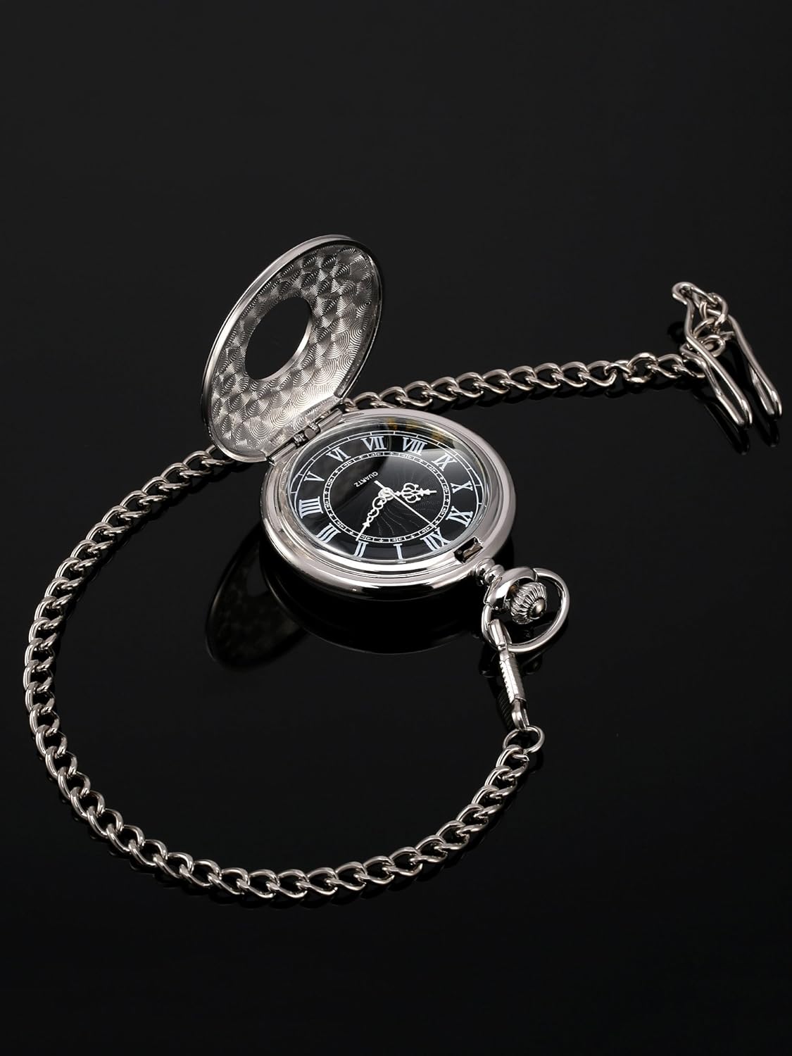 Mudder Vintage Roman Numerals Scale Quartz Pocket Watch with Chain - Image 6