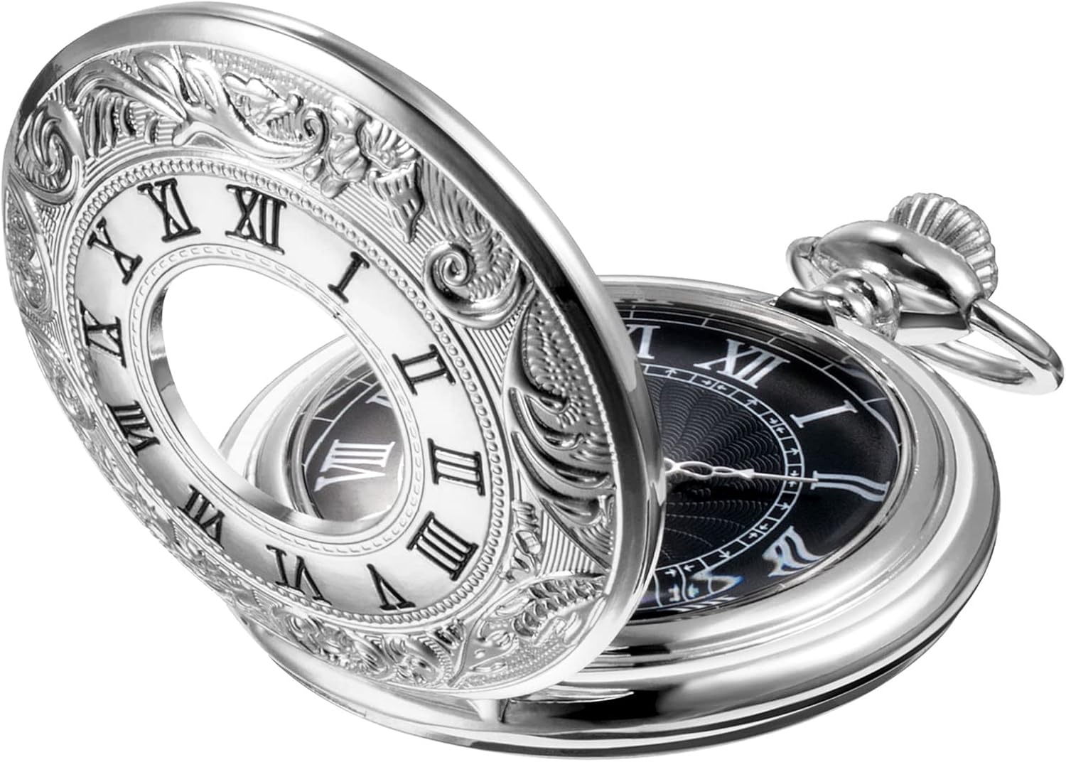 Mudder Vintage Roman Numerals Scale Quartz Pocket Watch with Chain