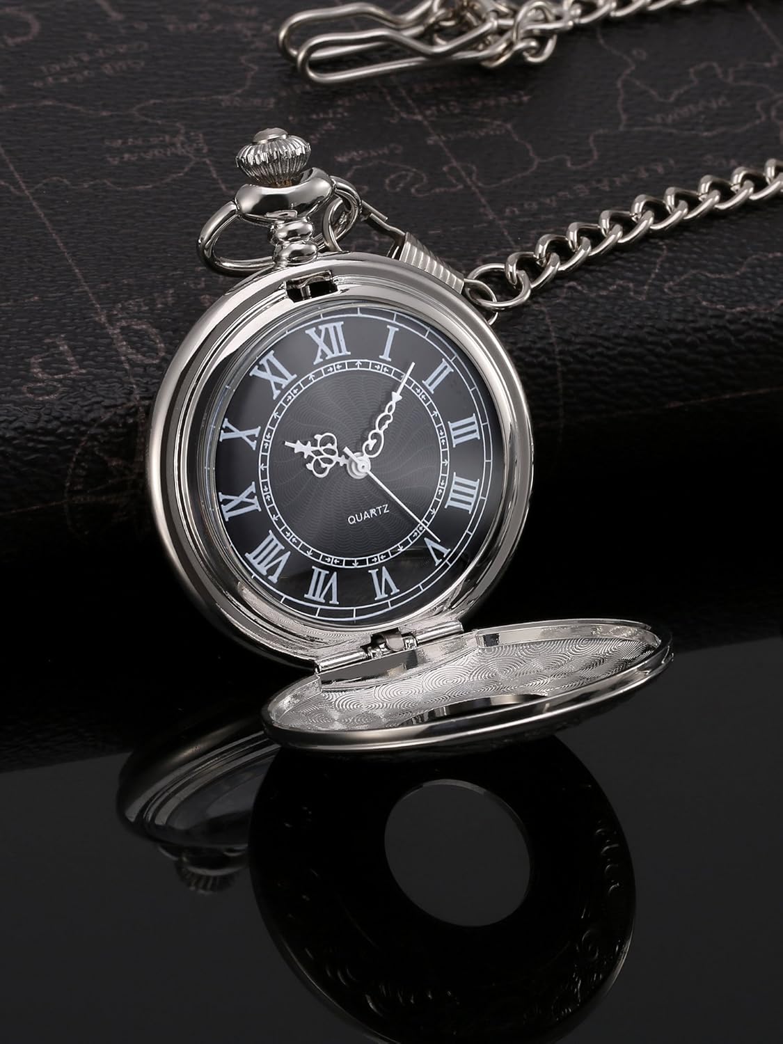 Mudder Vintage Roman Numerals Scale Quartz Pocket Watch with Chain - Image 8