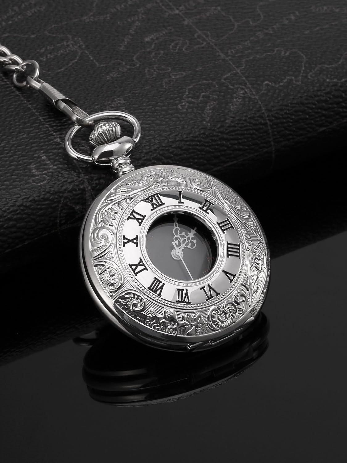 Mudder Vintage Roman Numerals Scale Quartz Pocket Watch with Chain - Image 4