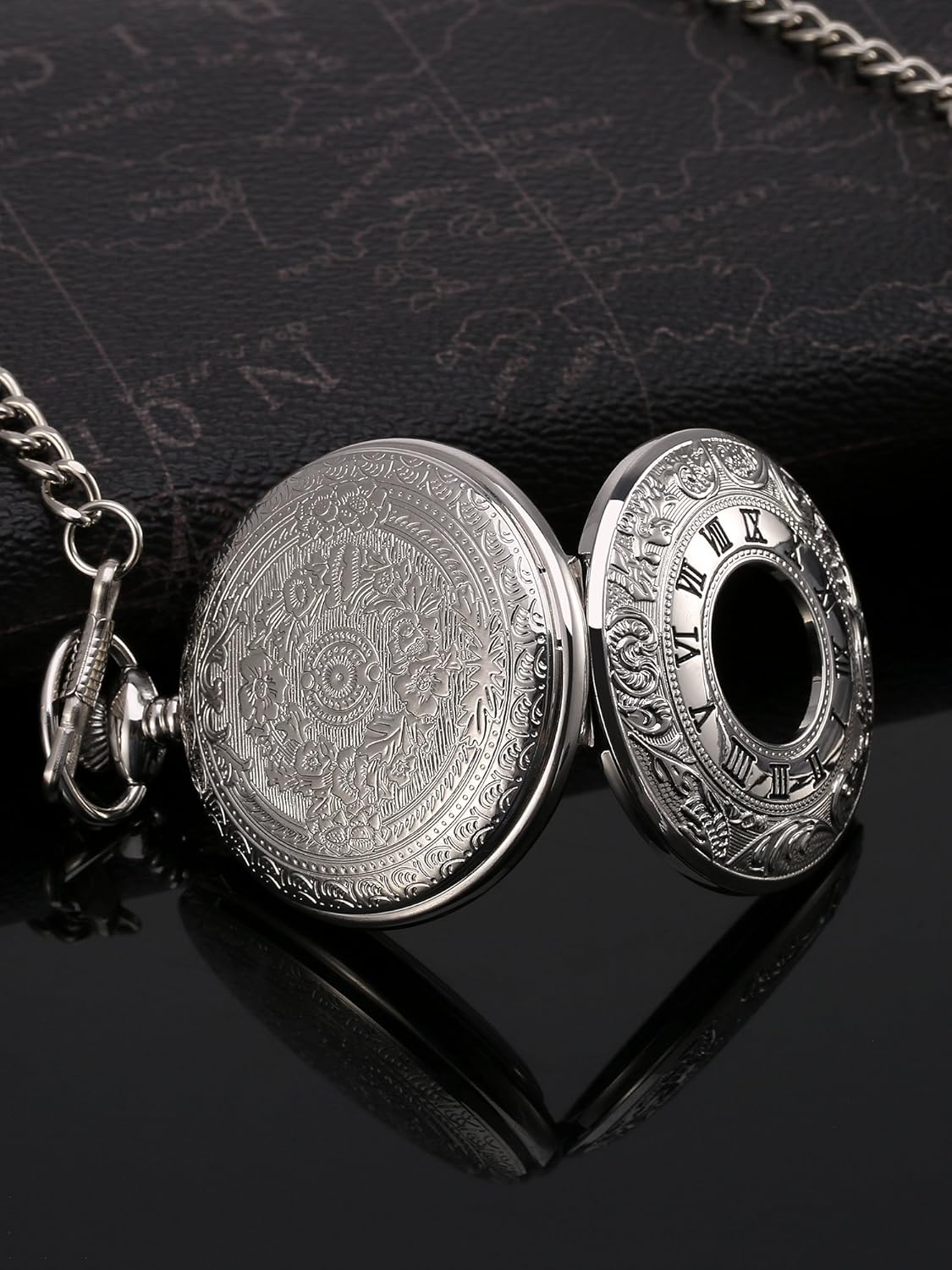 Mudder Vintage Roman Numerals Scale Quartz Pocket Watch with Chain - Image 5