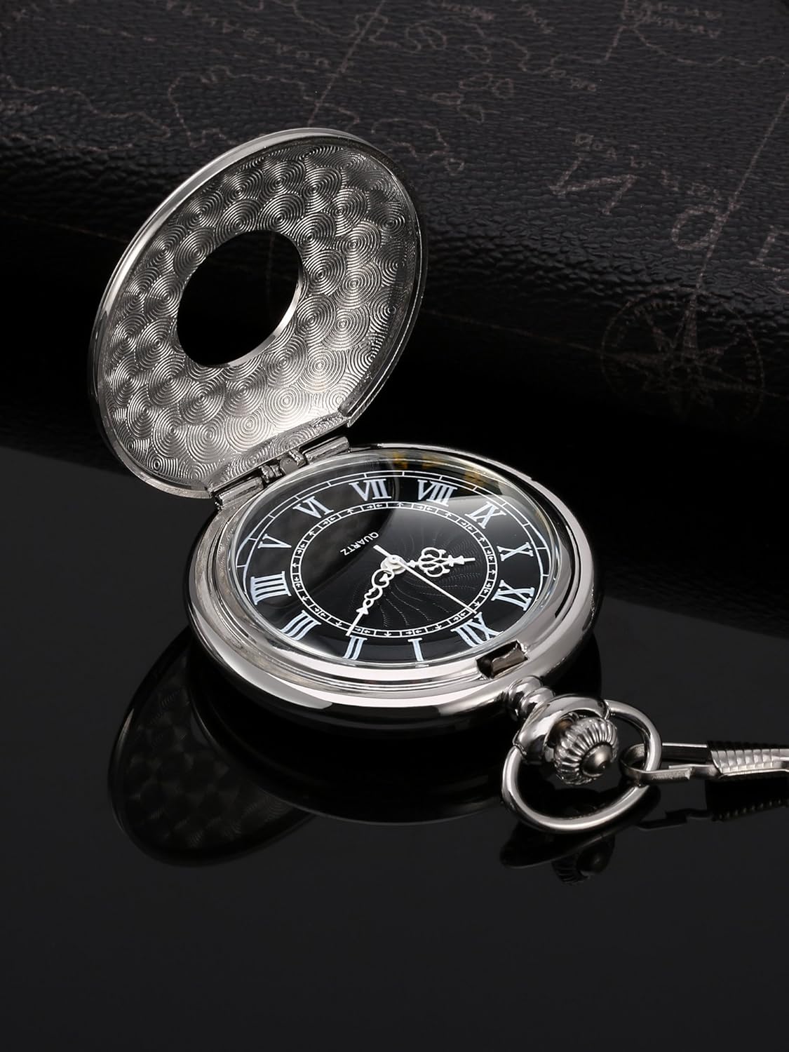 Mudder Vintage Roman Numerals Scale Quartz Pocket Watch with Chain - Image 3