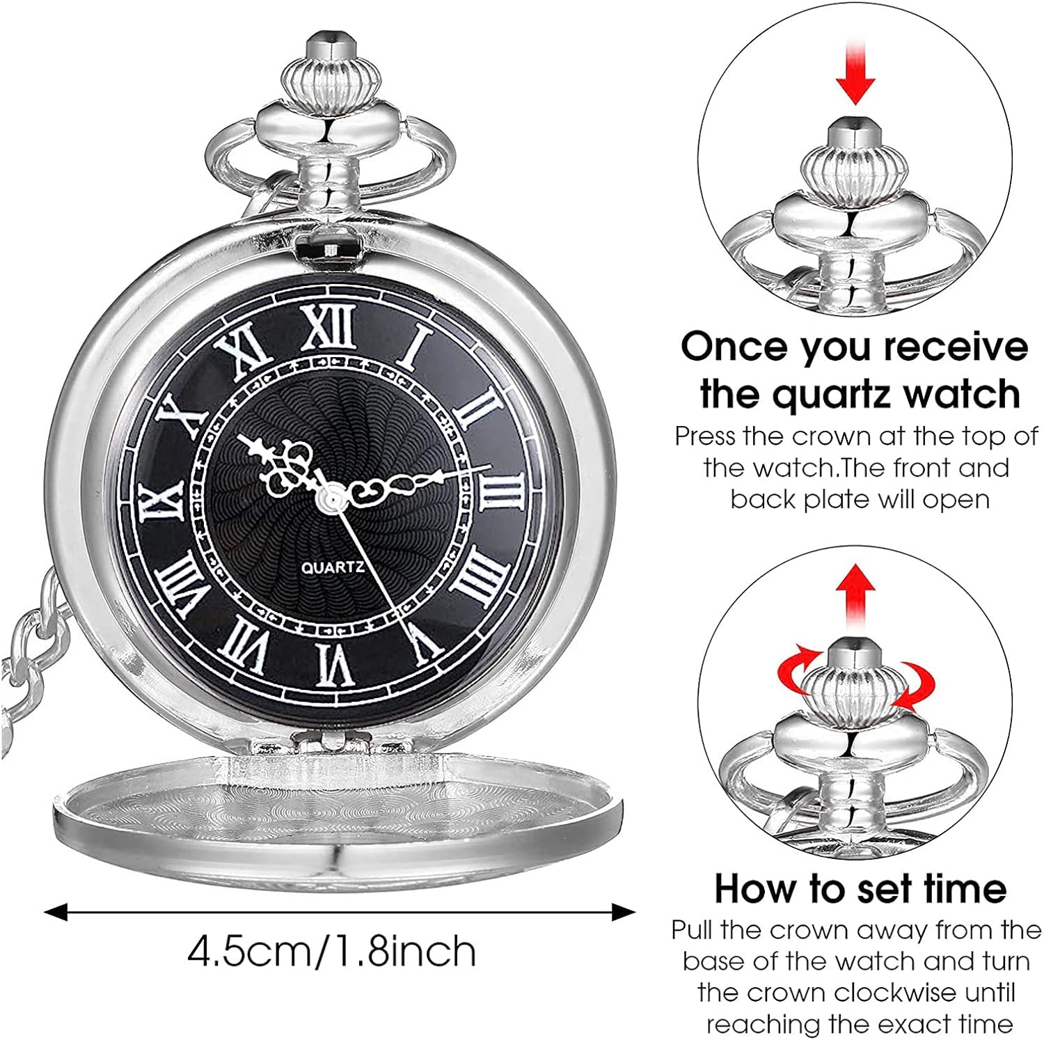 Mudder Vintage Roman Numerals Scale Quartz Pocket Watch with Chain - Image 2