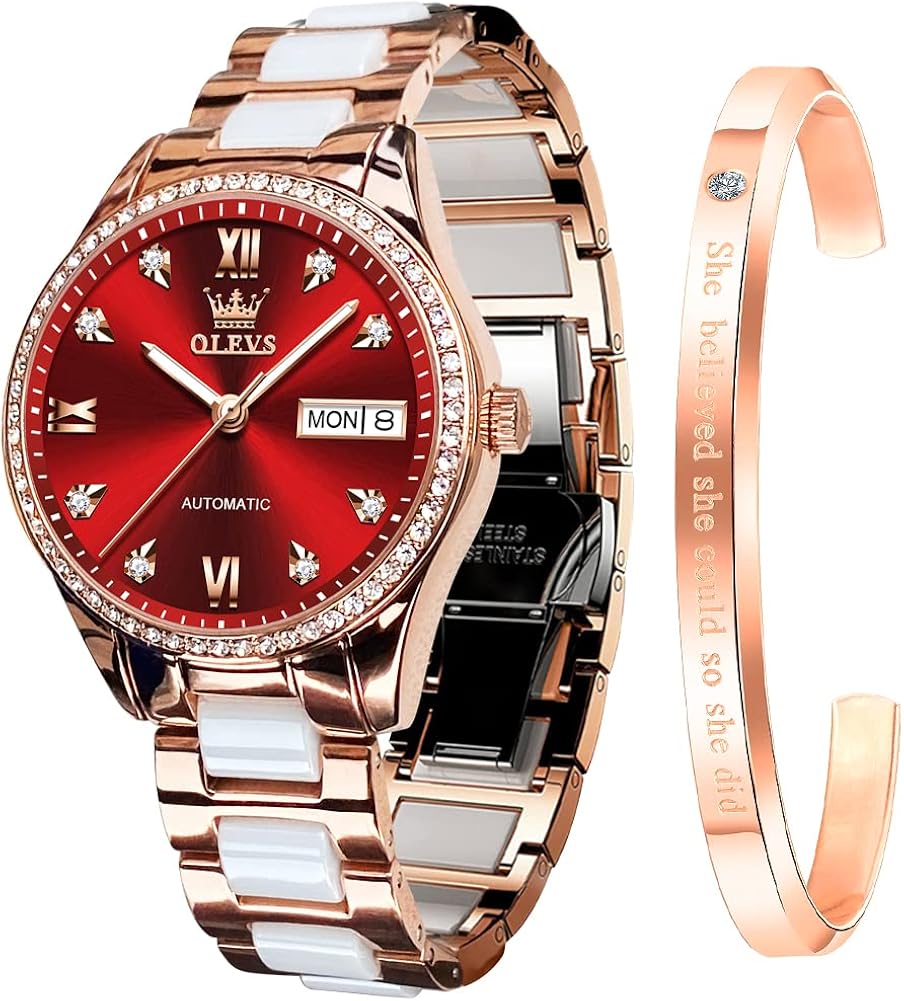 OLEVS Watch for Women Automatic Self Winding Mechanical Ladies Wrist Watch Big face Two Tone Stainless Steel Ceramic Bracelet Heart Diamond Fashion Luxury Ceramic Band Luminous Waterproof\u2026 - Image 14