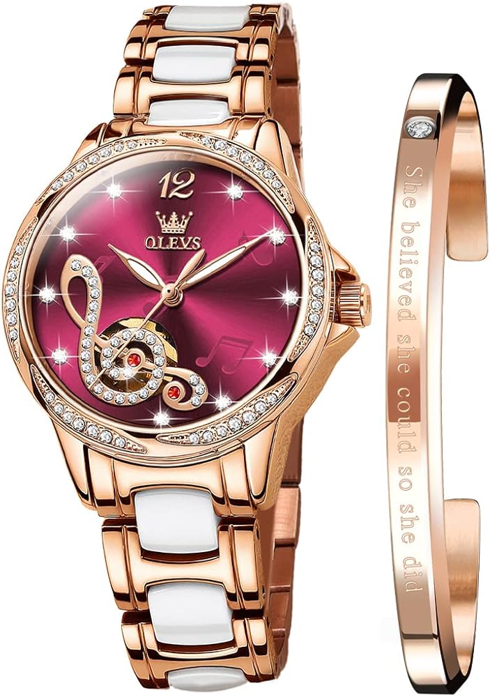 OLEVS Watch for Women Automatic Self Winding Mechanical Ladies Wrist Watch Big face Two Tone Stainless Steel Ceramic Bracelet Heart Diamond Fashion Luxury Ceramic Band Luminous Waterproof\u2026 - Image 15
