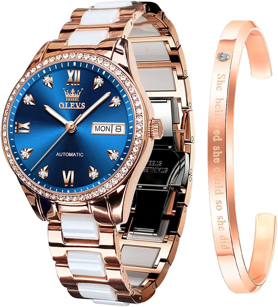 OLEVS Watch for Women Automatic Self Winding Mechanical Ladies Wrist Watch Big face Two Tone Stainless Steel Ceramic Bracelet Heart Diamond Fashion Luxury Ceramic Band Luminous Waterproof\u2026 - Image 13