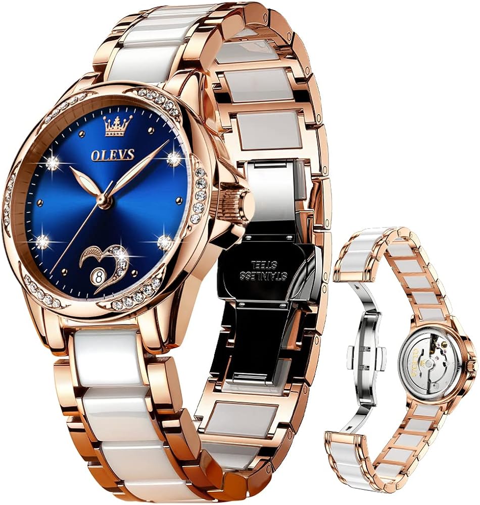 OLEVS Watch for Women Automatic Self Winding Mechanical Ladies Wrist Watch Big face Two Tone Stainless Steel Ceramic Bracelet Heart Diamond Fashion Luxury Ceramic Band Luminous Waterproof\u2026 - Image 8