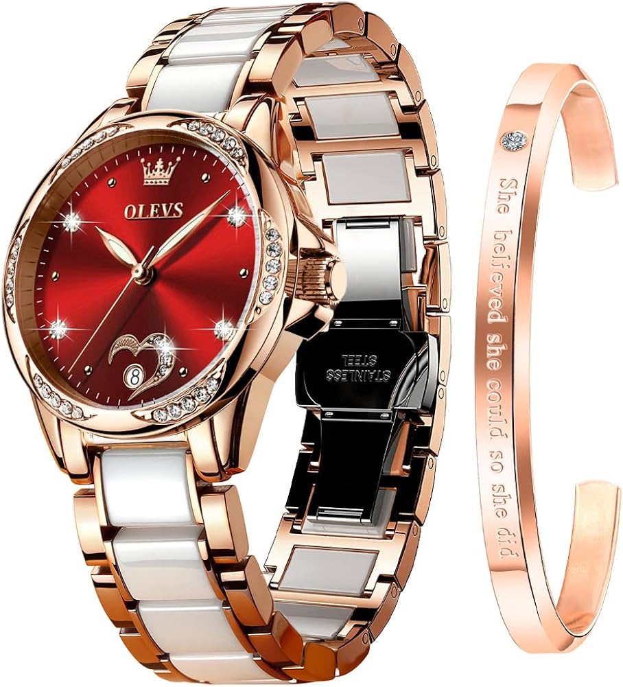 OLEVS Watch for Women Automatic Self Winding Mechanical Ladies Wrist Watch Big face Two Tone Stainless Steel Ceramic Bracelet Heart Diamond Fashion Luxury Ceramic Band Luminous Waterproof\u2026 - Image 11