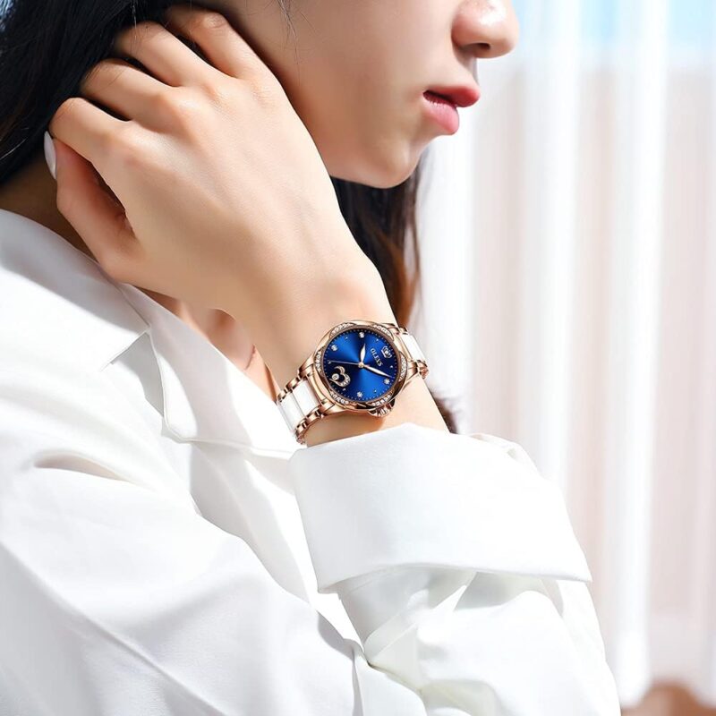 OLEVS Watch for Women Automatic Self Winding Mechanical Ladies Wrist Watch Big face Two Tone Stainless Steel Ceramic Bracelet Heart Diamond Fashion Luxury Ceramic Band Luminous Waterproof\u2026 - Image 6