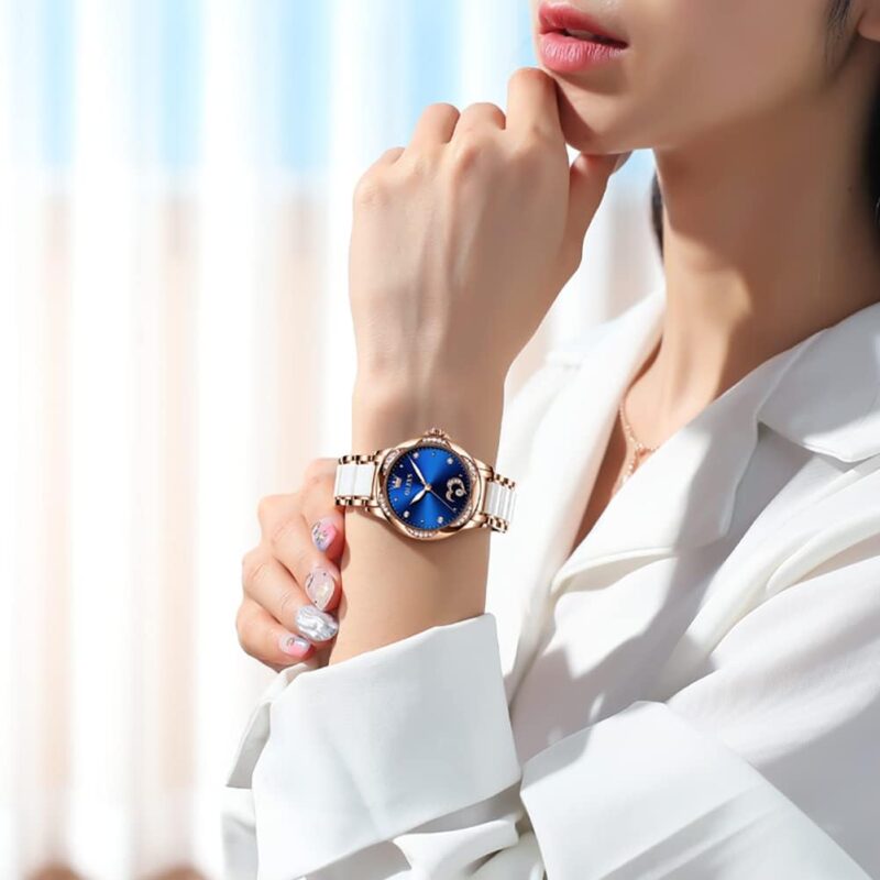 OLEVS Watch for Women Automatic Self Winding Mechanical Ladies Wrist Watch Big face Two Tone Stainless Steel Ceramic Bracelet Heart Diamond Fashion Luxury Ceramic Band Luminous Waterproof\u2026 - Image 5