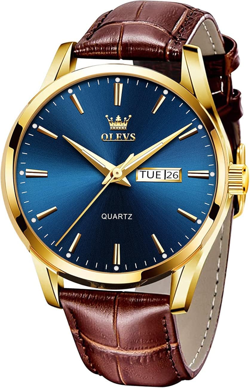 OLEVS Watches for Men Brown Leather Gold Case Analog Quartz Fashion Business Dress Watch Day Date Luminous Waterproof Casual Male Wrist Watches - Image 15