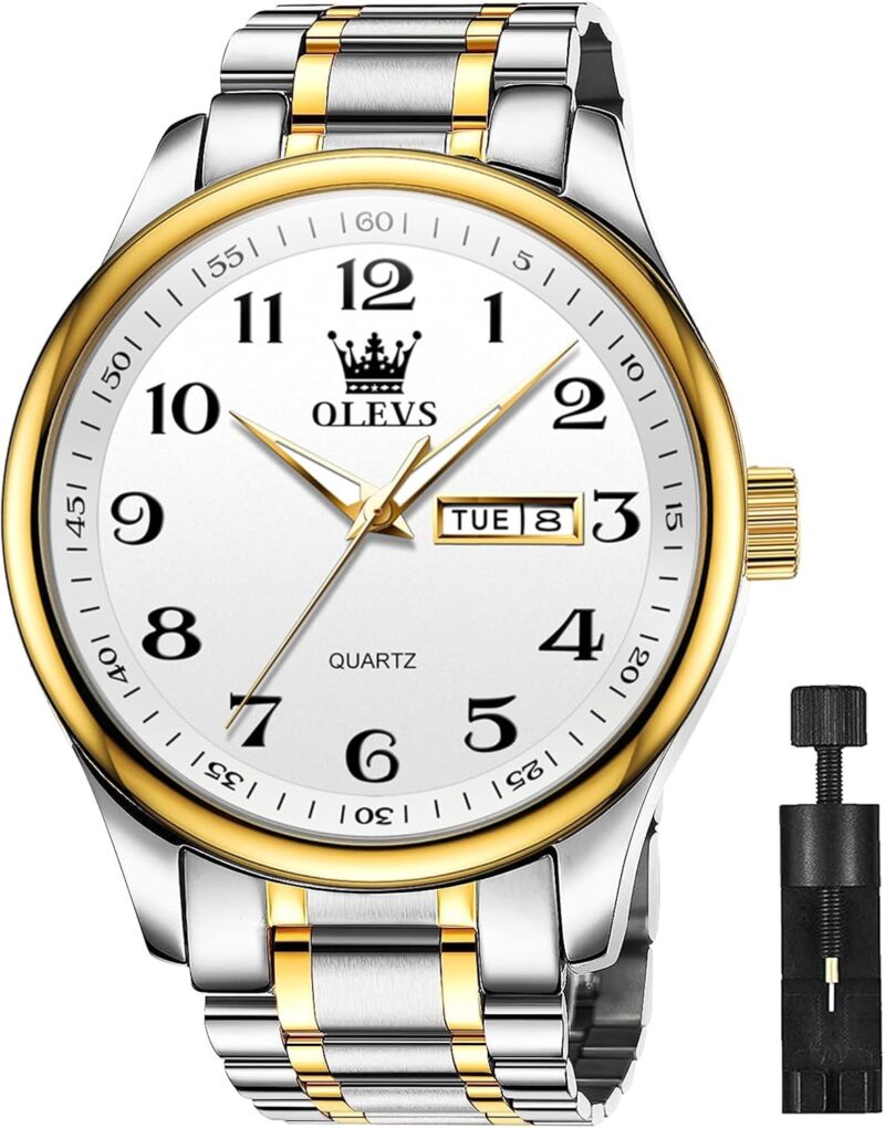 OLEVS Watches for Men Brown Leather Gold Case Analog Quartz Fashion Business Dress Watch Day Date Luminous Waterproof Casual Male Wrist Watches - Image 16