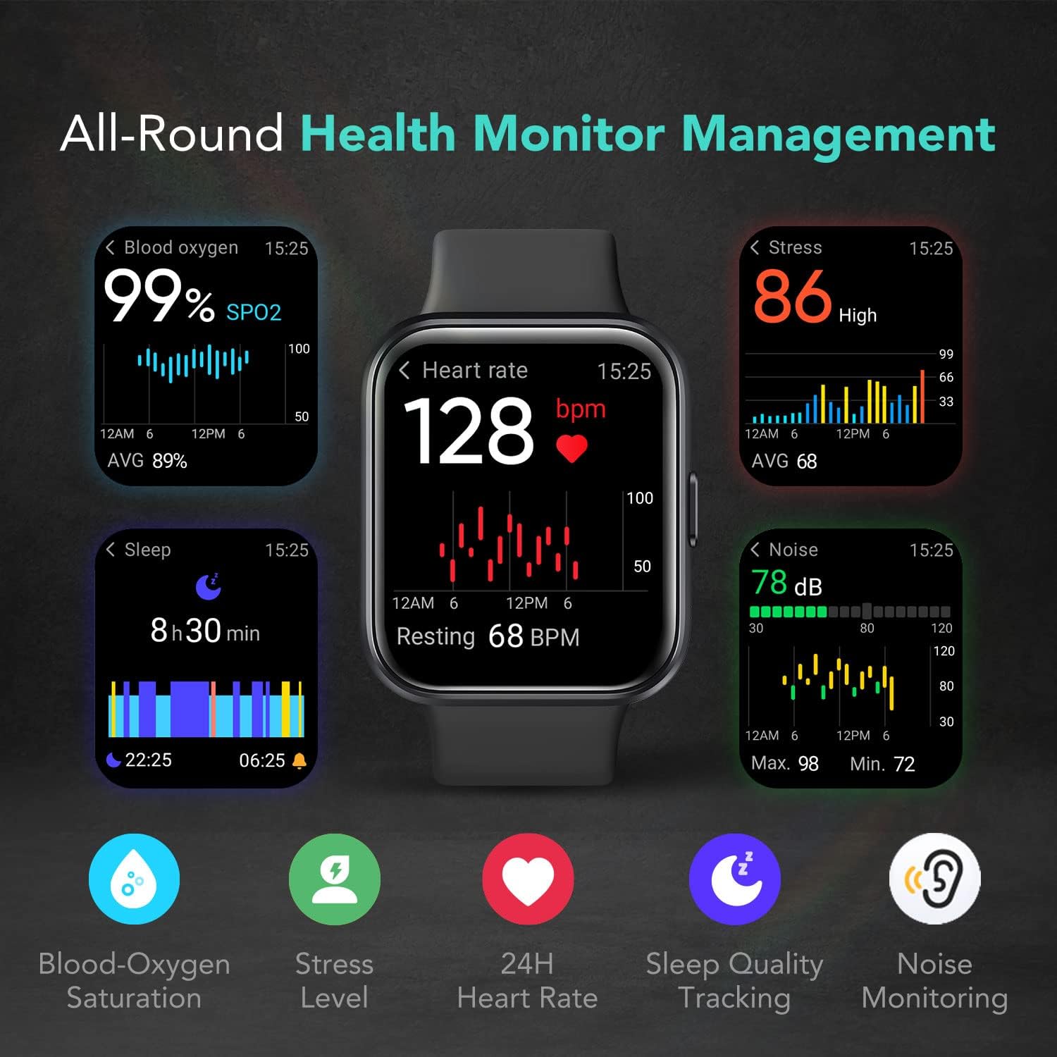 SKG Smart Watch for Men Women Android iPhone, Smartwatch with Alexa Built-in & Bluetooth Call(Answer\/Make Call) 1.69" Fitness Tracker with IP68 Waterproof, 60+ Sports, Heart Rate SpO2 Monitor, V7 Pro - Image 4