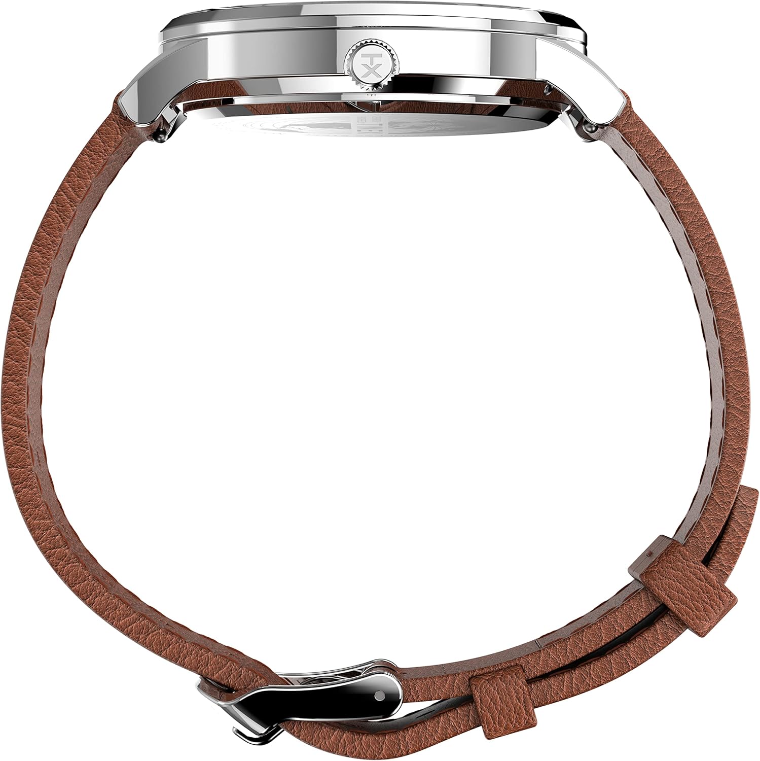 Timex Men's Waterbury Classic Day-Date 40mm Watch – Silver-Tone Case White Dial with Caramel Genuine Leather Strap - Image 2