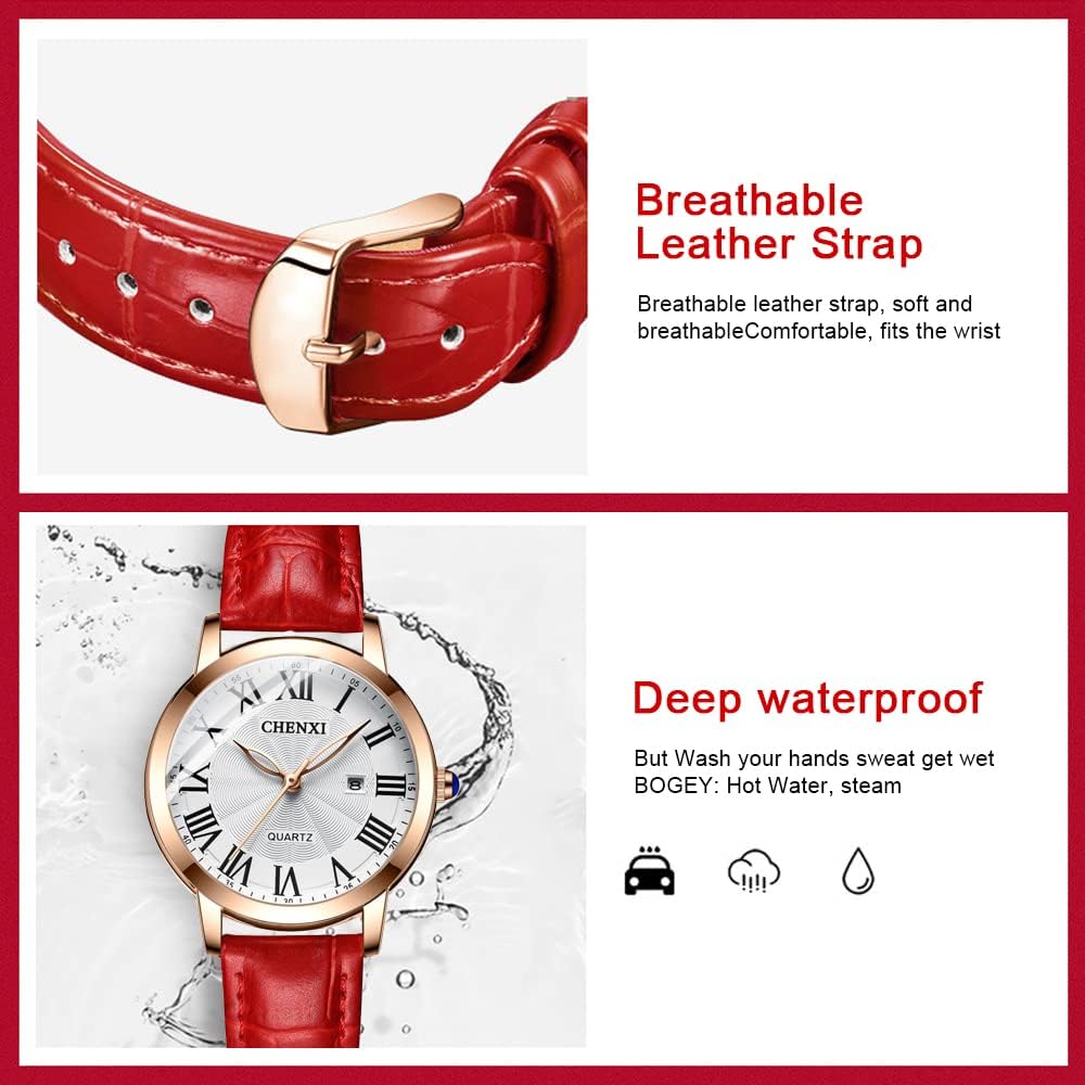 Tiong Fashion Casual Ladies Watch, Leather Strap Quartz Waterproof Watch for Women - Image 5