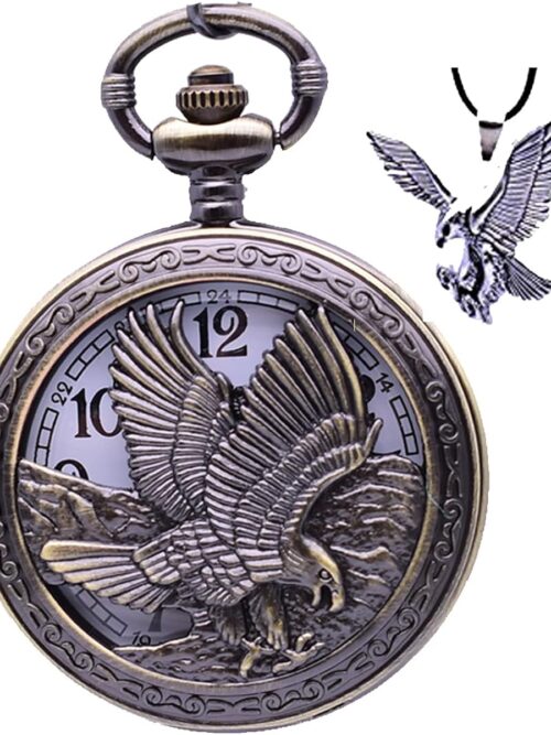 Udaney Eagle Gift Pocket Watch with Chain Vintage Quartz Half Hunter American 2022 Fashion
