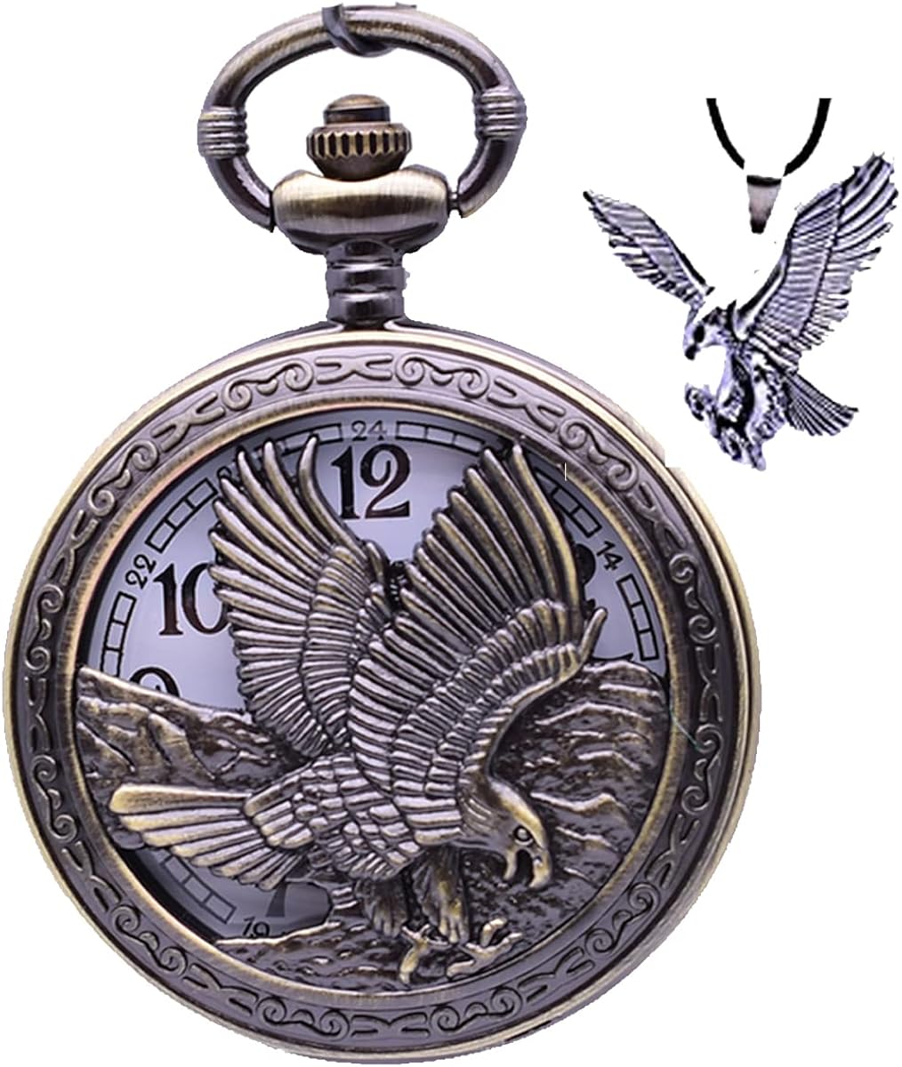 Udaney Eagle Gift Pocket Watch with Chain Vintage Quartz Half Hunter American 2022 Fashion
