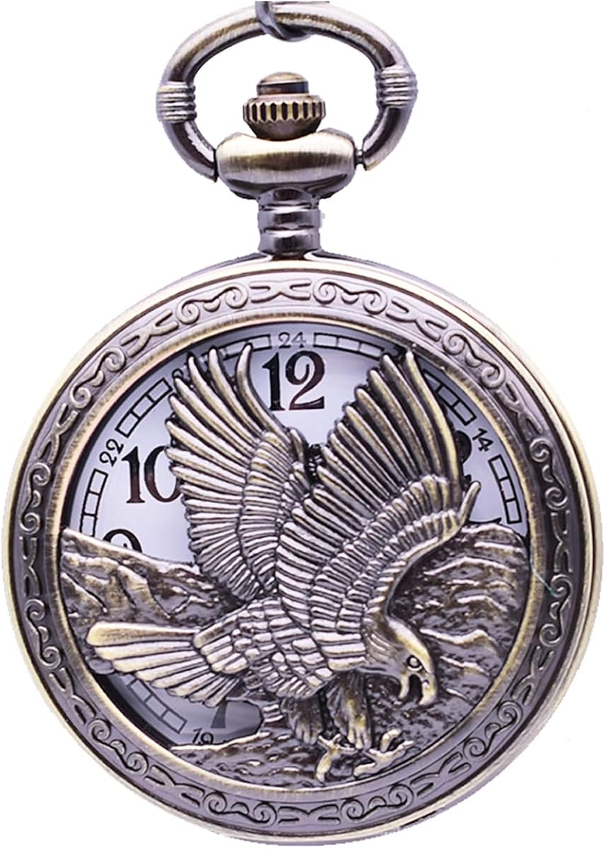 Udaney Eagle Gift Pocket Watch with Chain Vintage Quartz Half Hunter American 2022 Fashion - Image 4