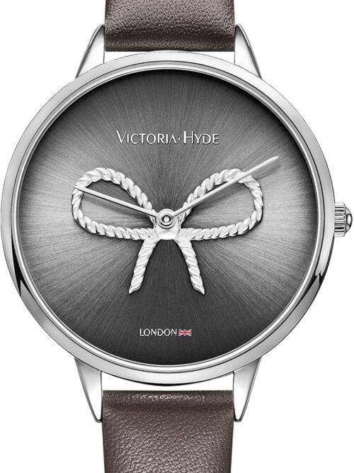 VICTORIA HYDE Quartz Watches for Women Vintage Butterfly Knot Dial Taupe Genuine Leather Strap Ladies Wristwatch Gifts