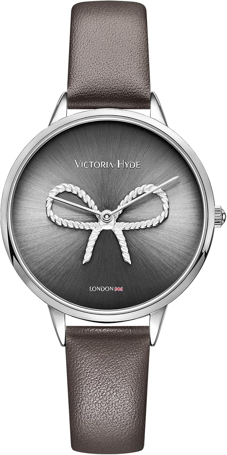 VICTORIA HYDE Quartz Watches for Women Vintage Butterfly Knot Dial Taupe Genuine Leather Strap Ladies Wristwatch Gifts