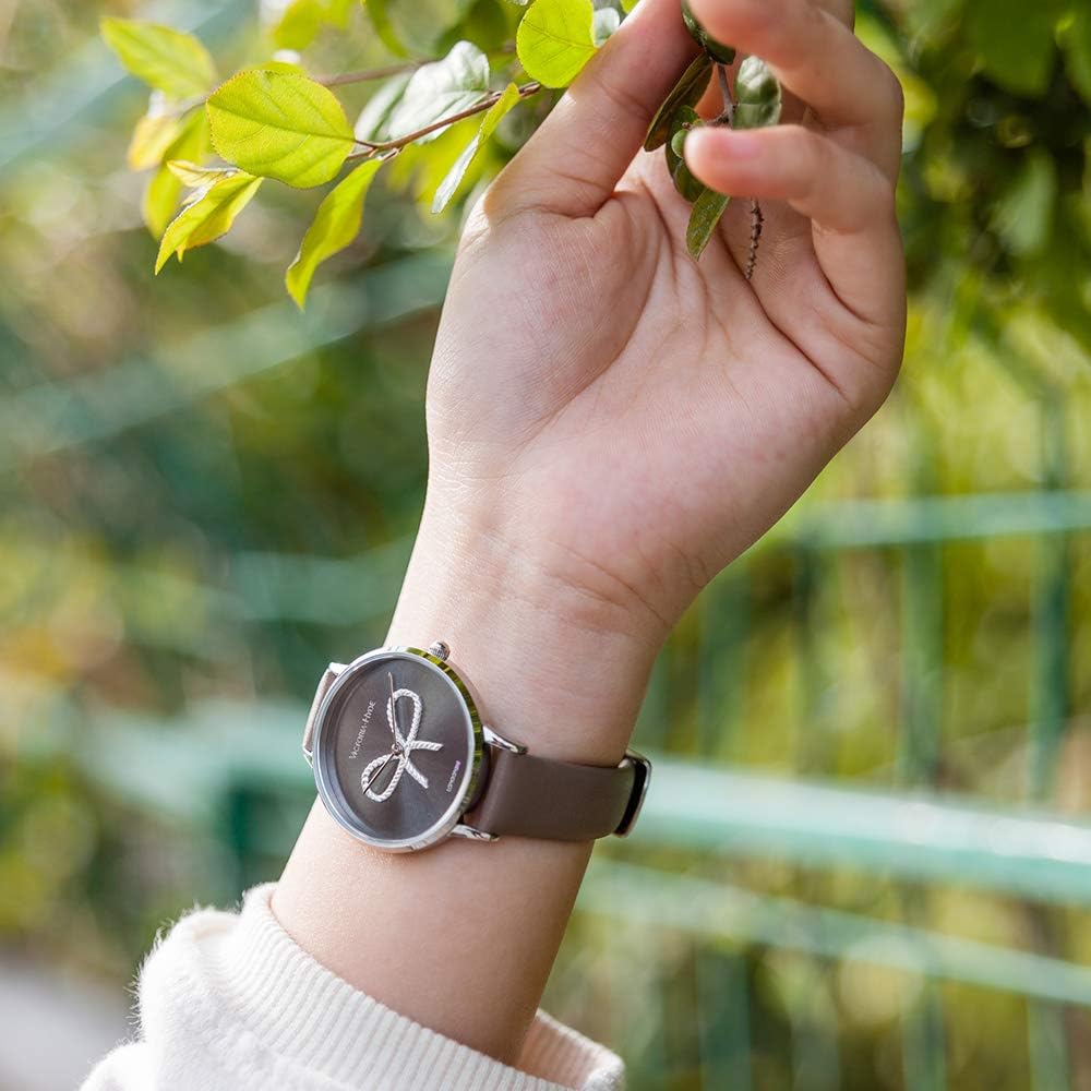 VICTORIA HYDE Quartz Watches for Women Vintage Butterfly Knot Dial Taupe Genuine Leather Strap Ladies Wristwatch Gifts - Image 2