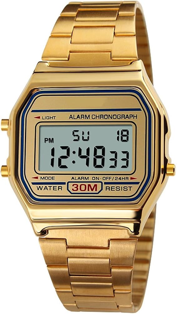 VIGOROSO Men Lady Vintage Retro Gold Stainless Steel Digital Casual Watch Alarm Stopwatch - Image 8