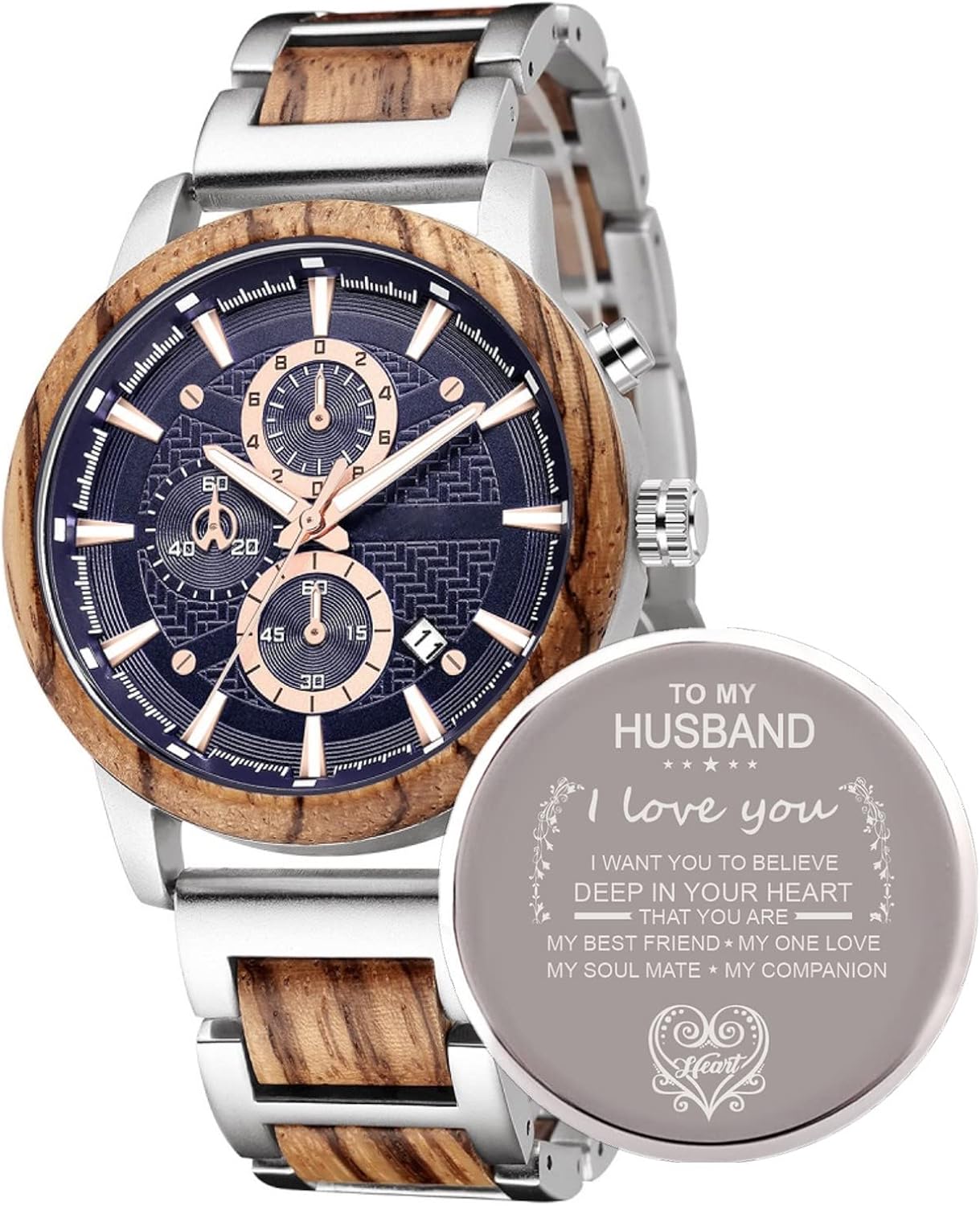 WASTIME Wooden Watch for Men Women, Stylish Chronograph Military Casual Calendar Wood Watches - Image 11