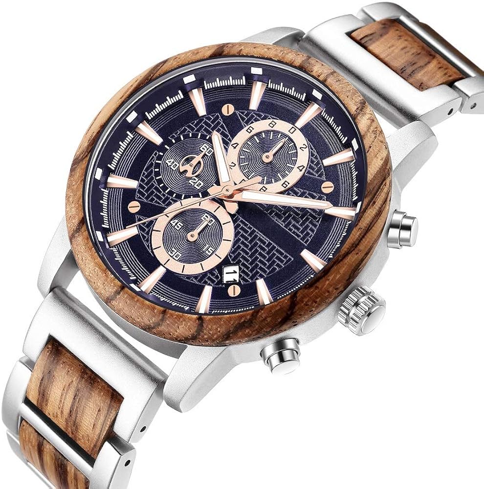 WASTIME Wooden Watch for Men Women, Stylish Chronograph Military Casual Calendar Wood Watches - Image 6