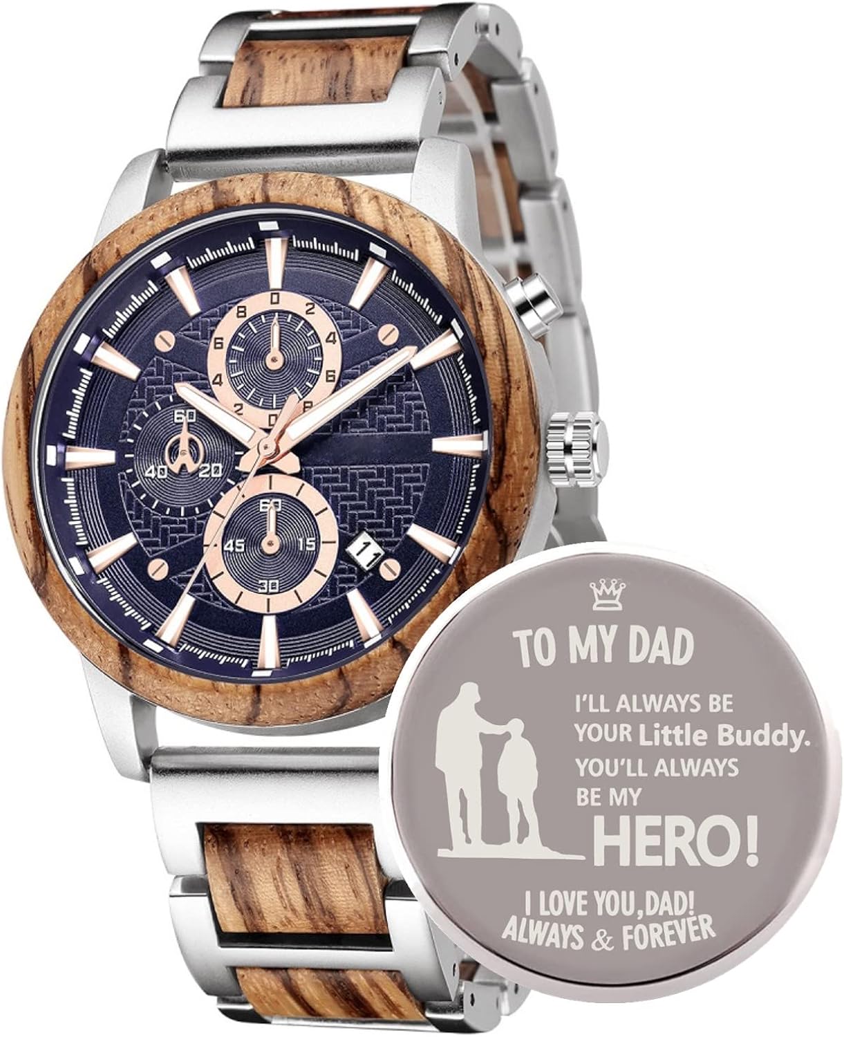 WASTIME Wooden Watch for Men Women, Stylish Chronograph Military Casual Calendar Wood Watches - Image 9