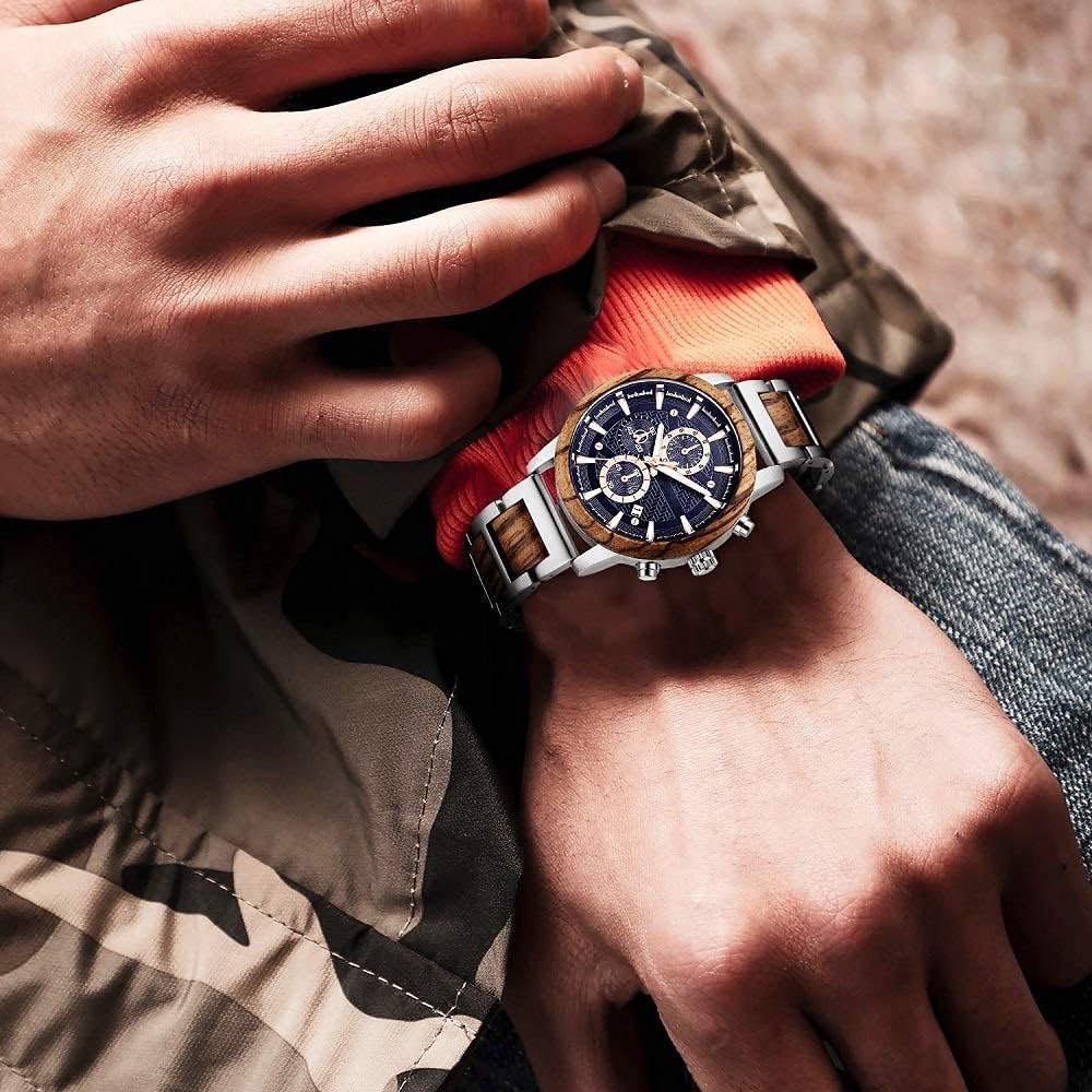 WASTIME Wooden Watch for Men Women, Stylish Chronograph Military Casual Calendar Wood Watches - Image 2