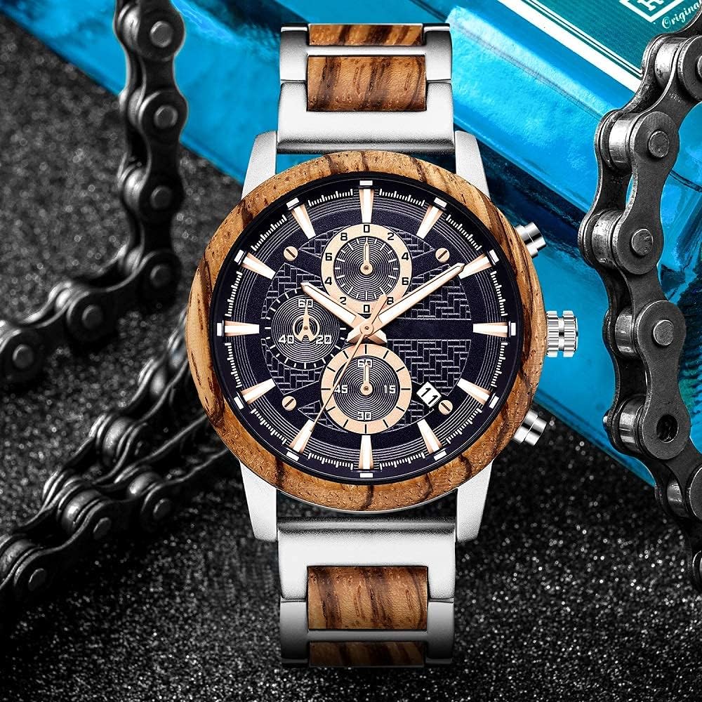WASTIME Wooden Watch for Men Women, Stylish Chronograph Military Casual Calendar Wood Watches - Image 4