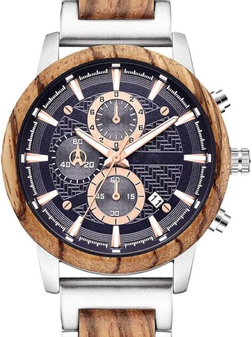 WASTIME Wooden Watch for Men Women, Stylish Chronograph Military Casual Calendar Wood Watches