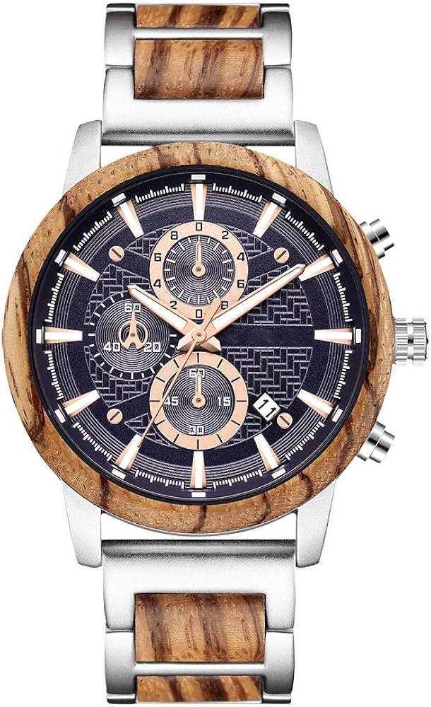 WASTIME Wooden Watch for Men Women, Stylish Chronograph Military Casual Calendar Wood Watches